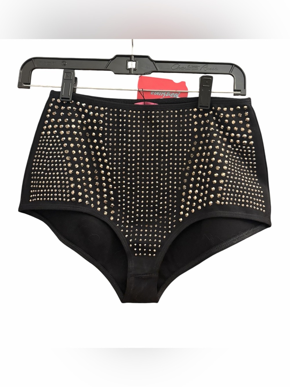 Studded High-Waist Hot Pants - Black with Silver Studs